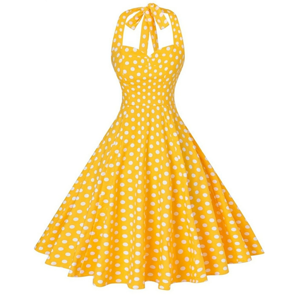 NWT Vintage Inspired Yellow Polka Dot Halter Dress